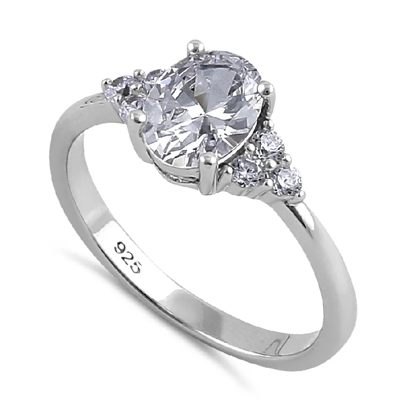 Sterling Silver Clear Oval CZ Engagement Ring