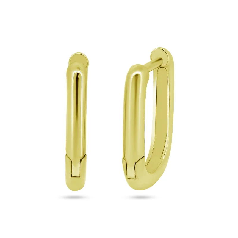 Sterling Silver Gold Plated Square Oval Hoop Earring - STE01359GP