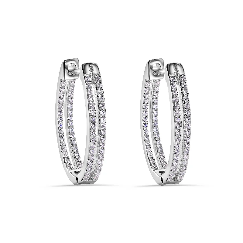 Rhodium Plated 925 Sterling Silver Pave Double Clear CZ Hoop Earring - STE01387