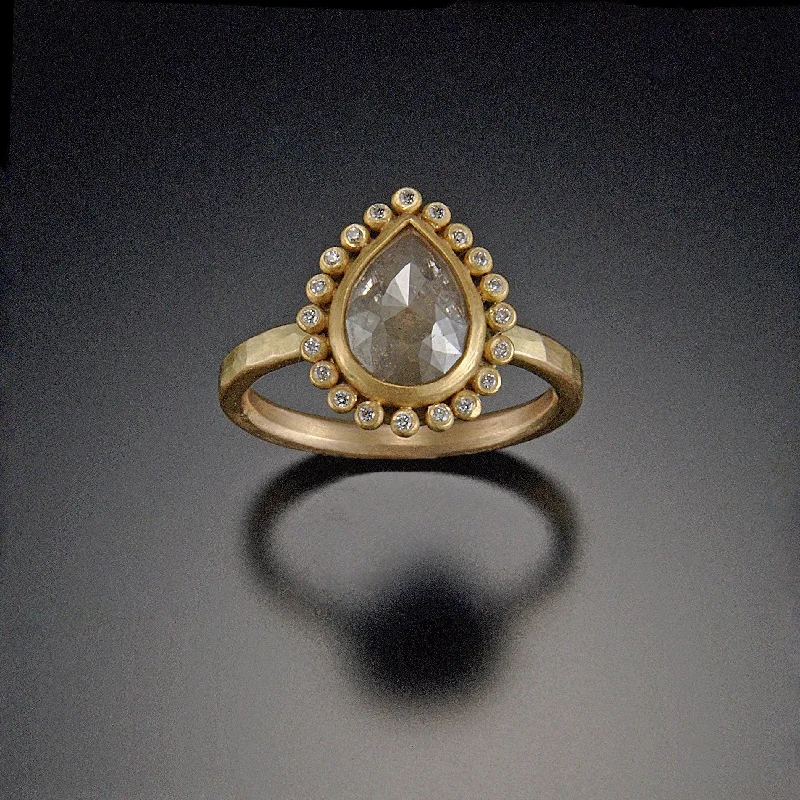 Teardrop Diamond Ring with Diamond Halo