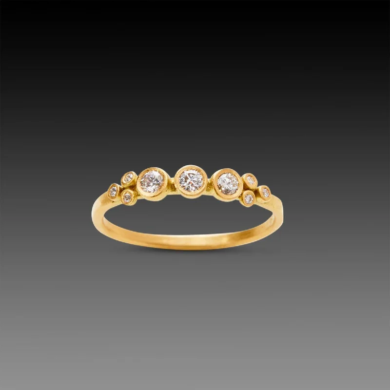 Three Diamond Dot Ring with Diamond Trios