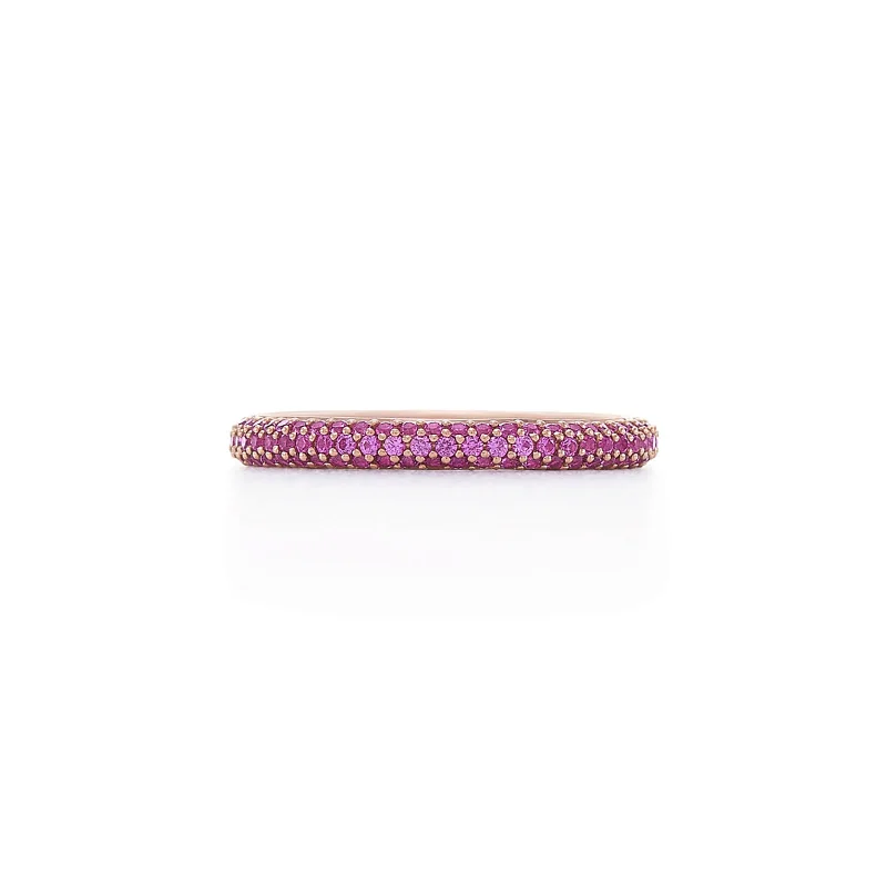 Three-Row Ring with Pavé Pink Sapphires