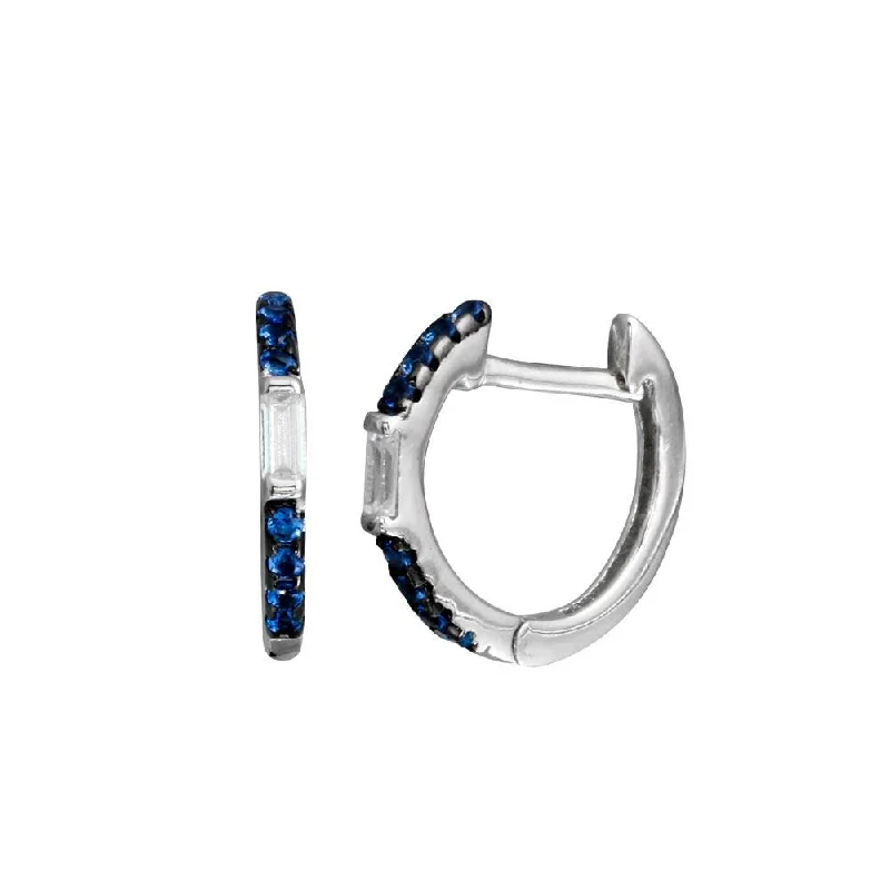 925 Sterling Silver Blue CZ Hoop Earring - BGE00663