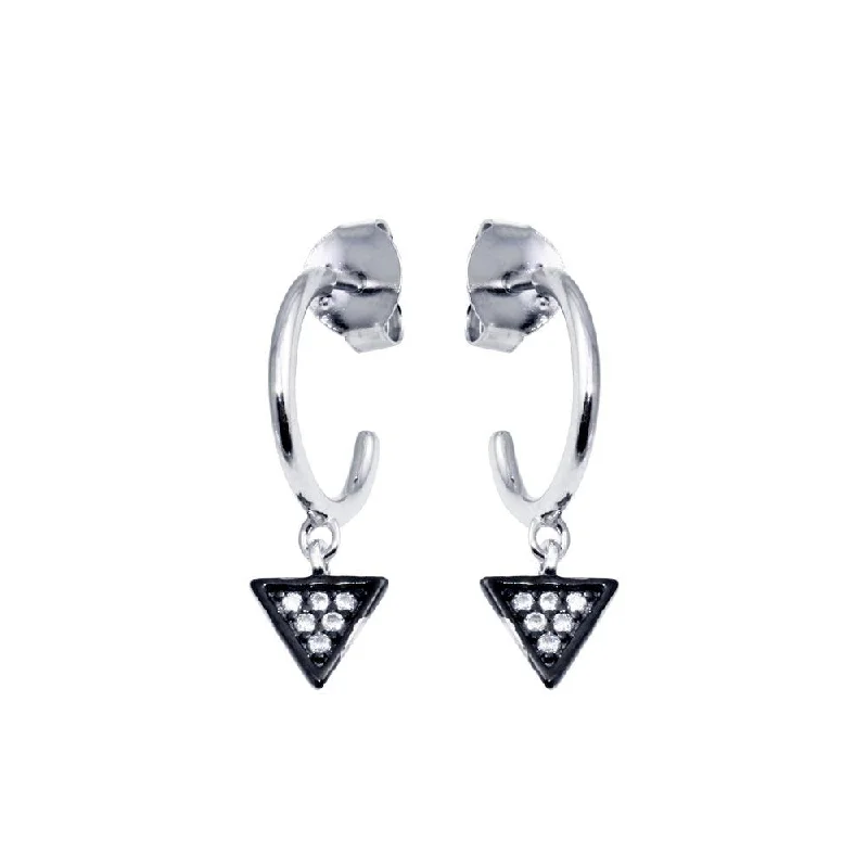 925 Sterling Silver CZ Semi Hoop Triangle Earring - BGE00661