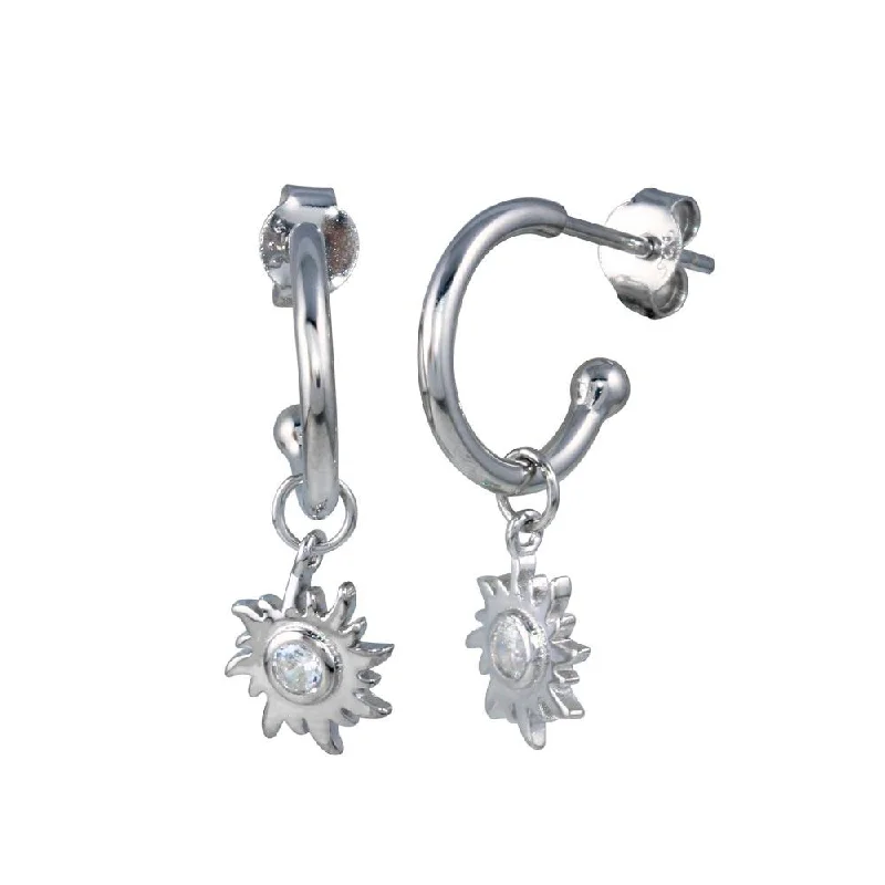 925 Sterling Silver Dangling CZ Sun Hoop Earring - STE01273