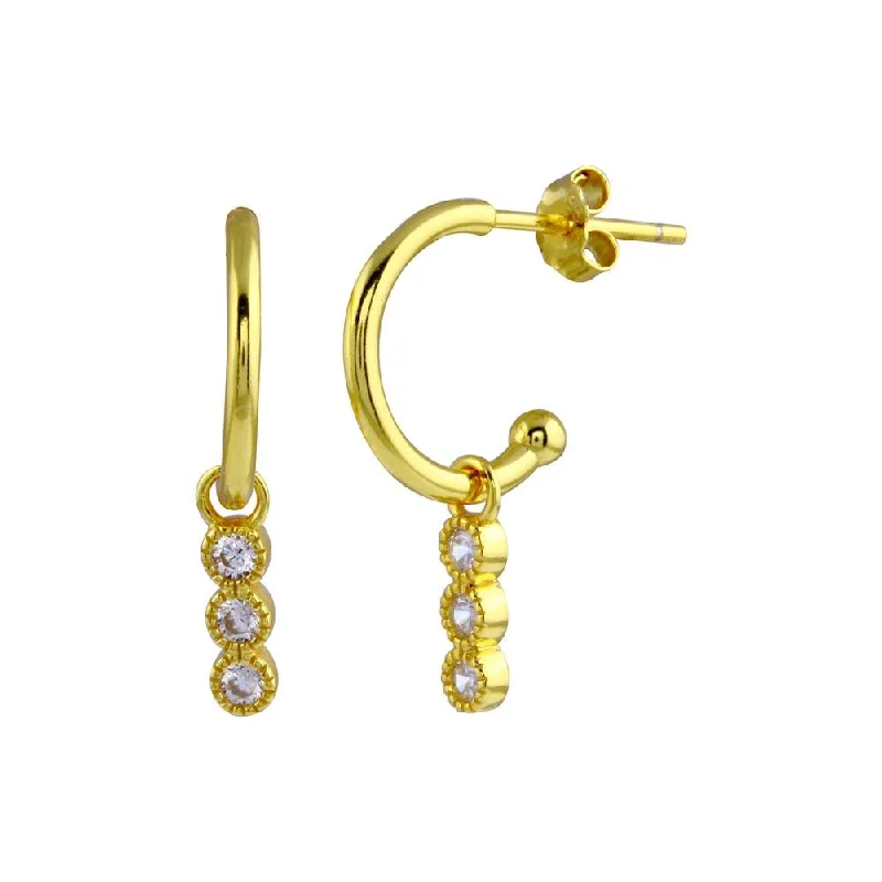 Gold Plated 925 Sterling Silver CZ Dangling Hoop Earring - STE01283