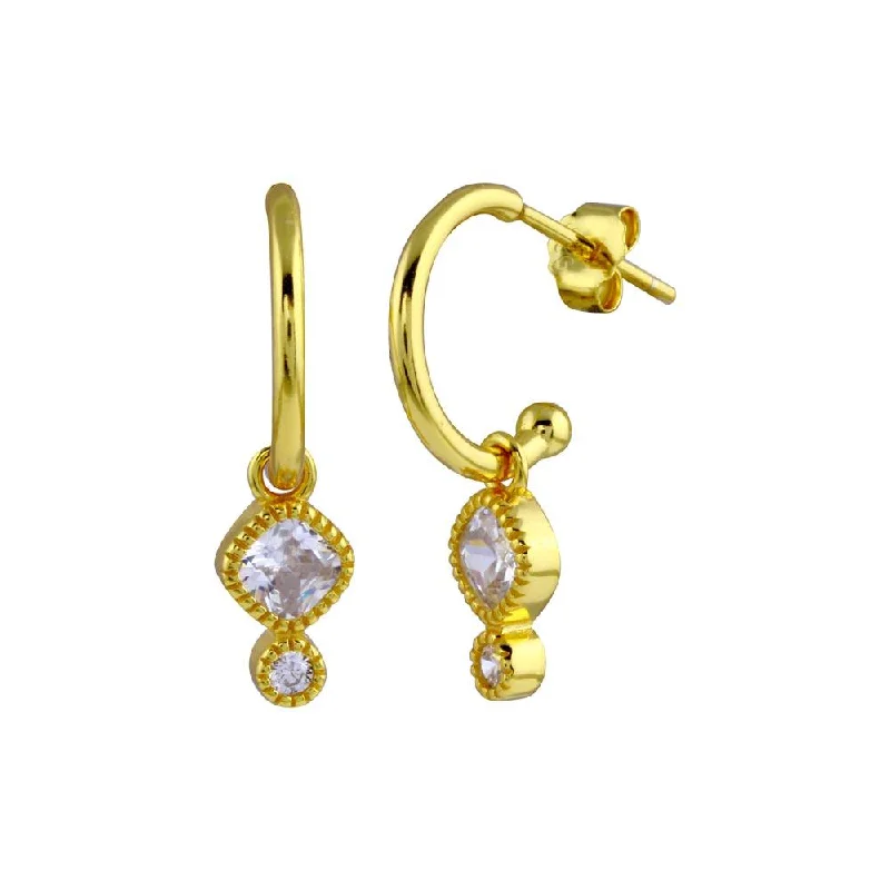 Gold Plated 925 Sterling Silver CZ Dangling Hoop Earring - STE01284