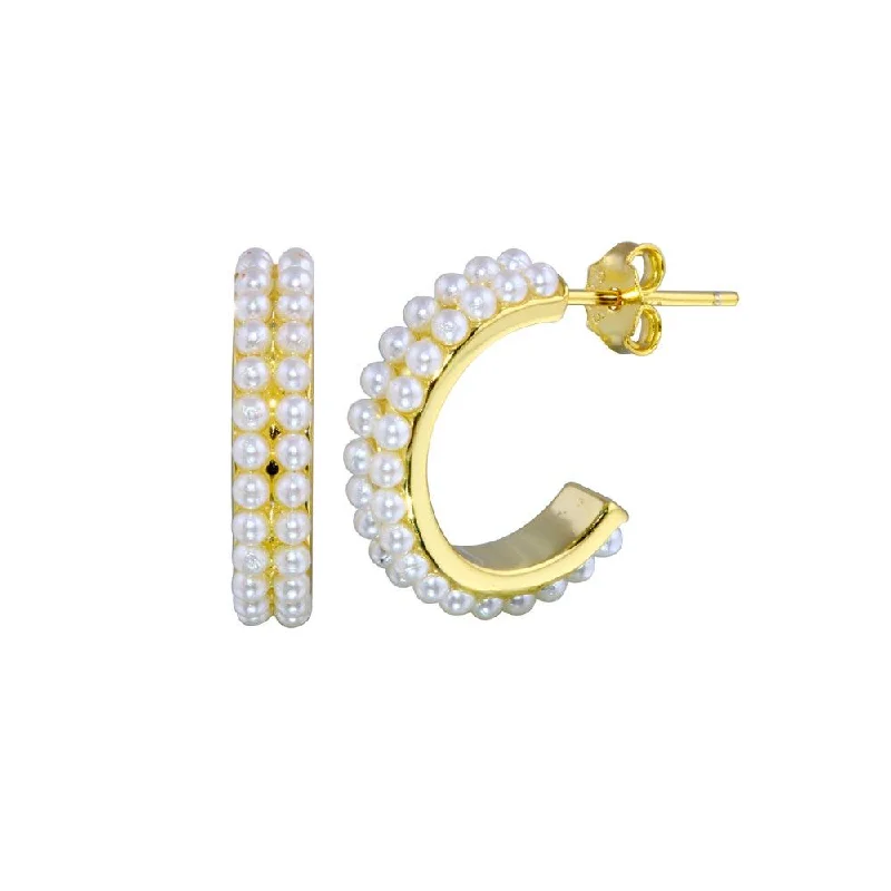 Gold Plated 925 Sterling Silver Pearl Hoop Earring - BGE00687