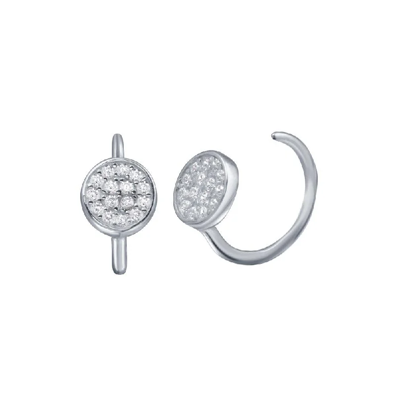 Rhodium Plated 925 Sterling Silver CZ Disc Semi-Hoop Earring - STE01314RH