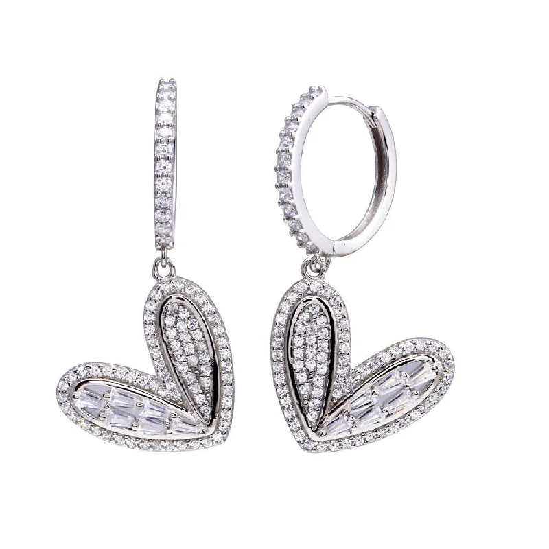 Rhodium Plated 925 Sterling Silver CZ Hoop Dangling Wide Heart Earring - STE01320