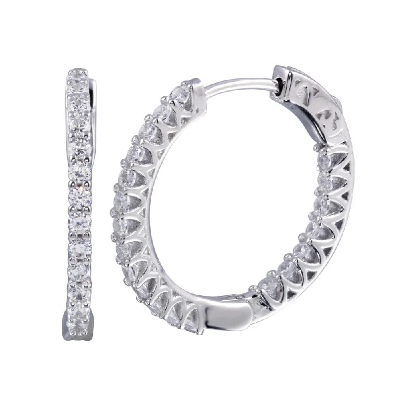 Rhodium Plated 925 Sterling Silver Inside Out CZ Hoop Vault Lock Earring 25mm - STE01242