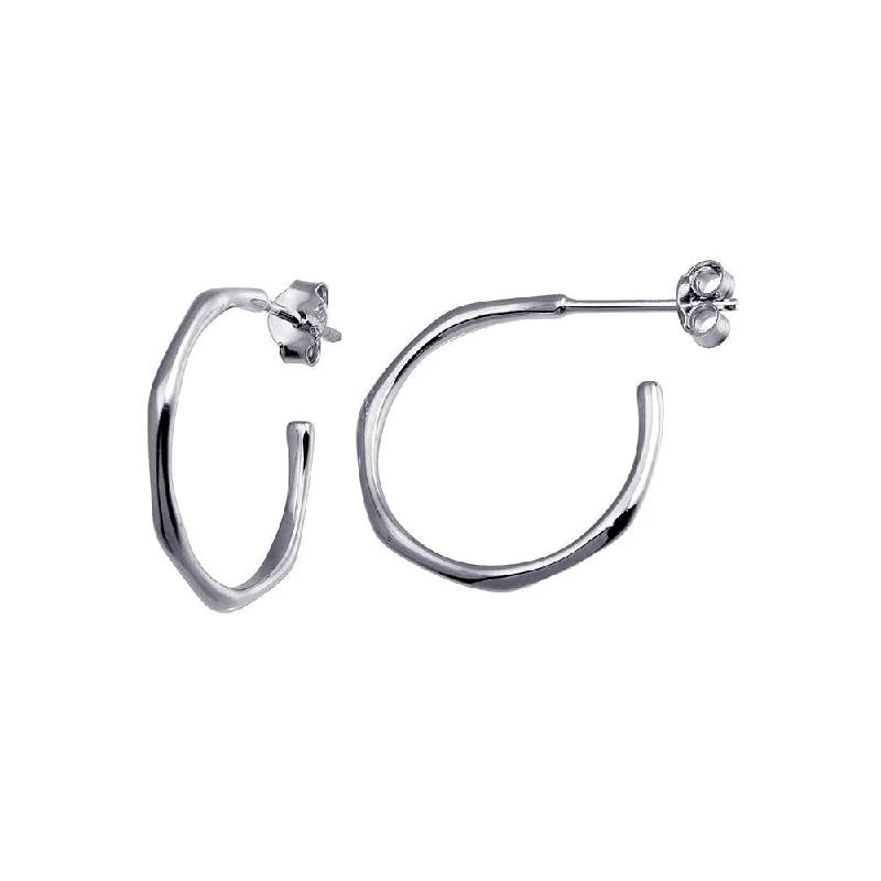 Rhodium Plated 925 Sterling Silver Large Semi Hoop Earring - STE01228