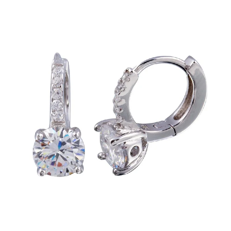 Rhodium Plated 925 Sterling Silver Round CZ huggie hoop Earring 6mm - STE01248