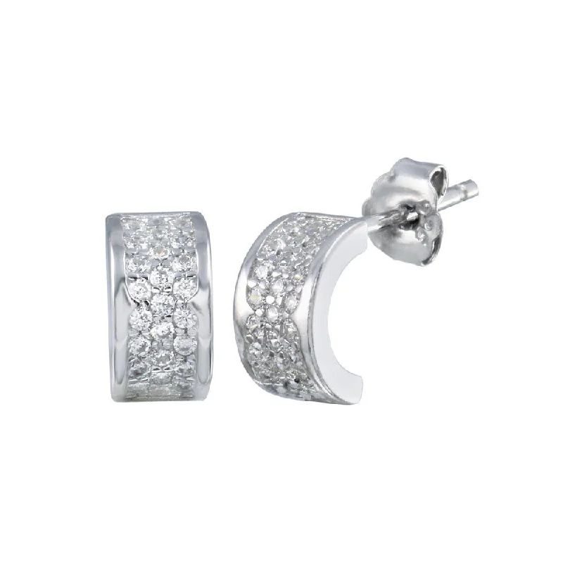 Rhodium Plated 925 Sterling Silver Semi Hoop CZ huggie hoop Earring - STE01238