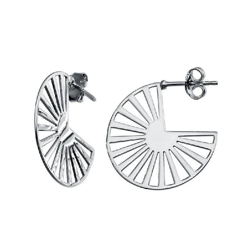 Rhodium Plated 925 Sterling Silver  Semi Hoop Fan Earring - SOE00041