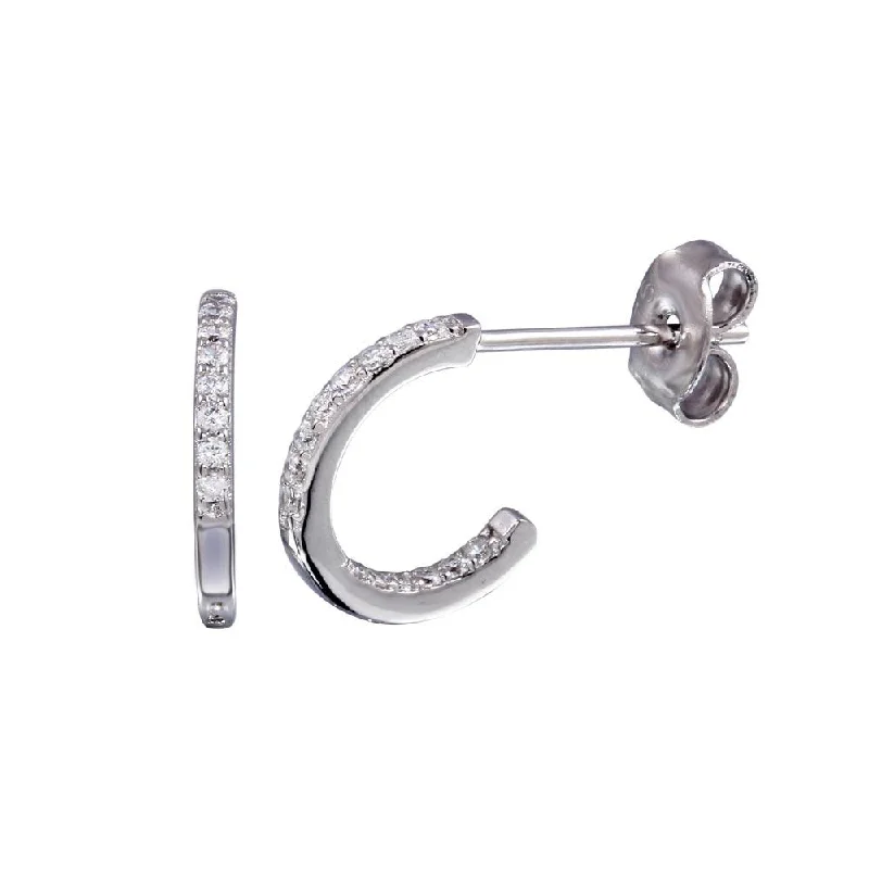 Rhodium Plated 925 Sterling Silver Semi Hoop Inside Out CZ Earring - STE01232