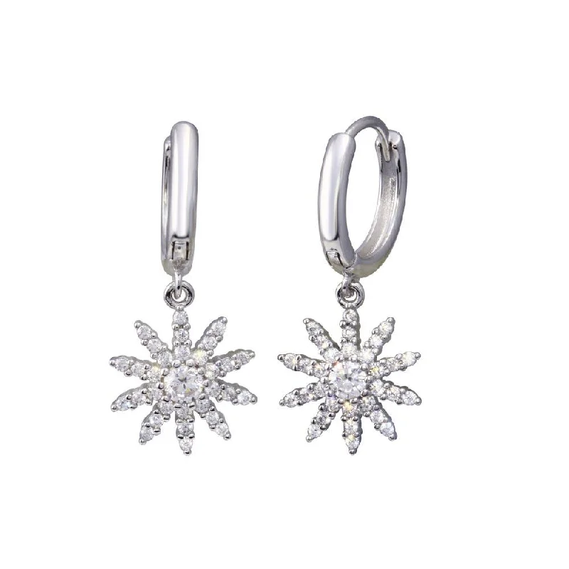 Rhodium Plated 925 Sterling Silver Sun Clear CZ Hoop Earring - STE01323