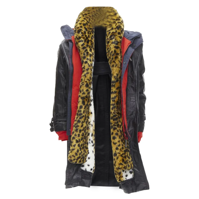 Balenciaga Ruway Triple Faux Layering leather leopard coat