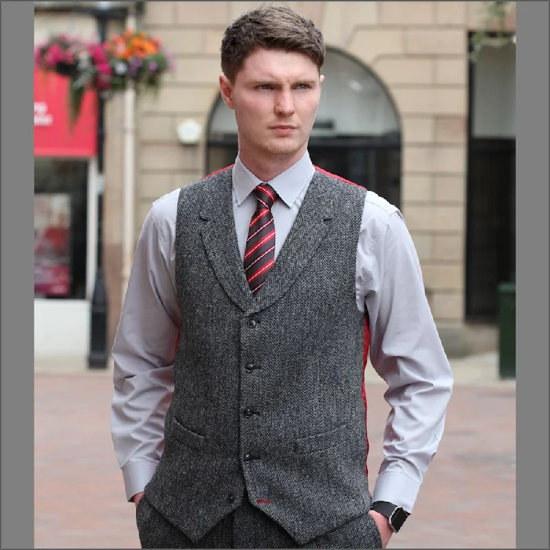 Harris Tweed  Grey Herringbone Waistcoat--