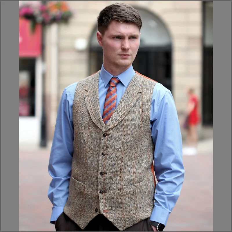 Harris Tweed Lt Fawn Herringbone Waist Coat--