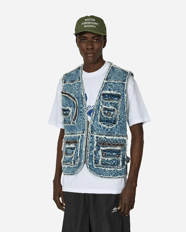 Fringes Utility Denim Vest Blue