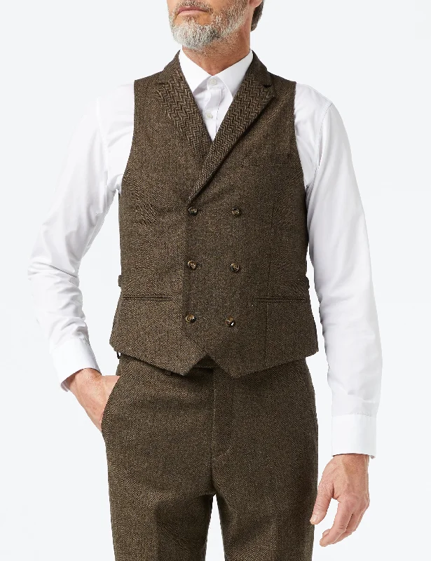 JAX - MEN'S HERRINGBONE BROWN TWEED CLASSIC TAILORED FIT SUIT WAISTCOAT