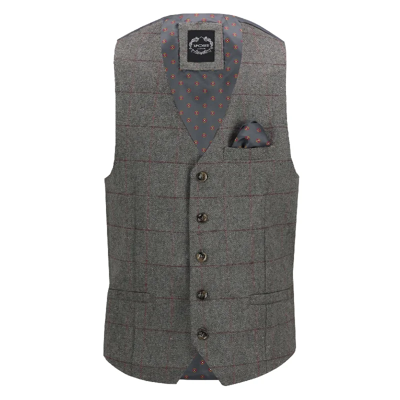 KANO - HERRINGBONE TWEED CHECK GREY WAISTCOAT