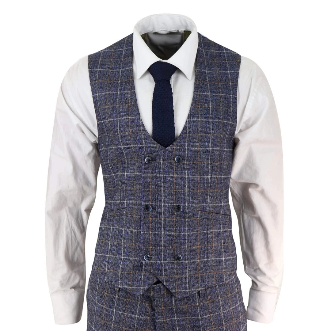 Men's Tweed Check Peaky Blinders Waistcoat Gilet Classic Herringbone