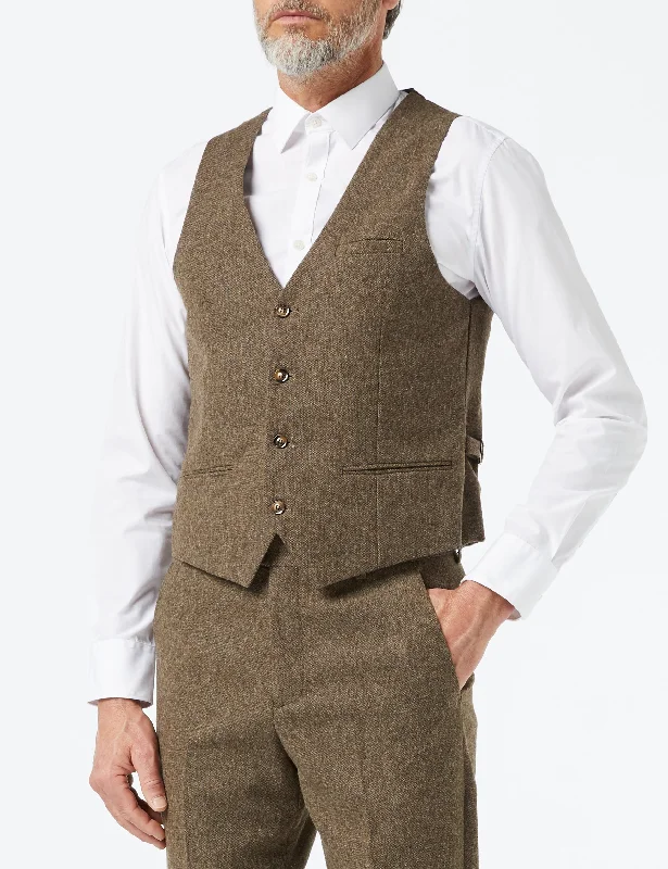 MENS TAN VINTAGE TWEED HERRINGBONE RETRO PEAKY BLINDERS STYLE WAISTCOAT