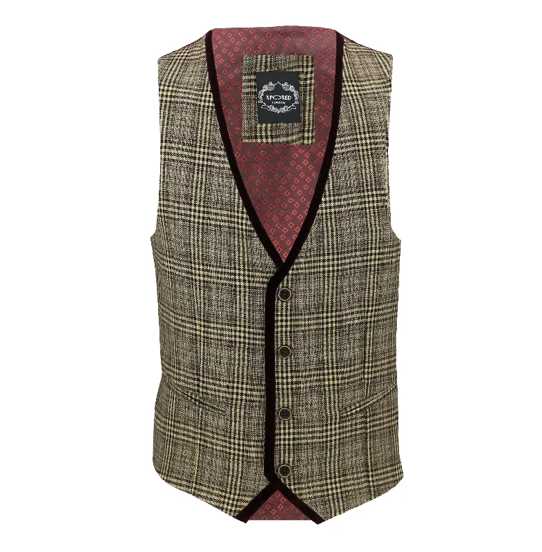 RUBEN - HERRINGBONE TWEED CHECK WAISTCOAT IN BROWN