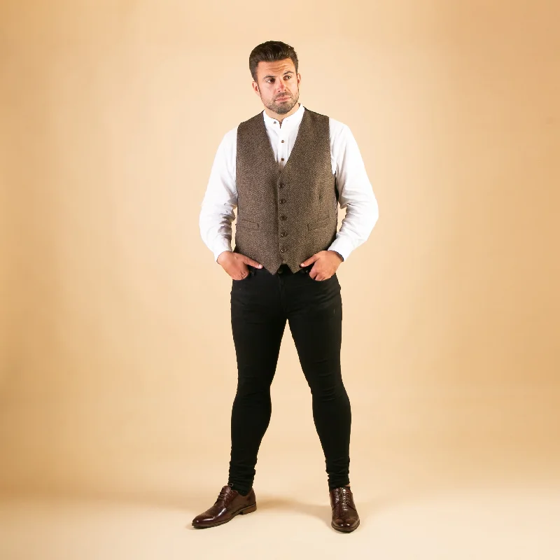 Waistcoat, Chocolate Brown Herringbone