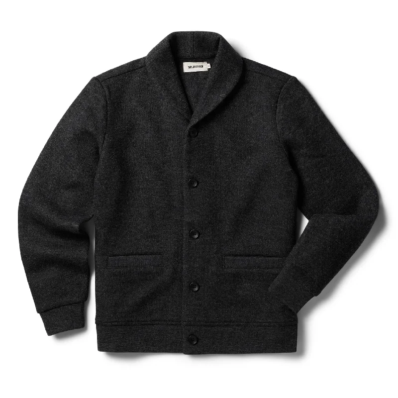 The Weekend Cardigan in Charcoal Herringbone Wool