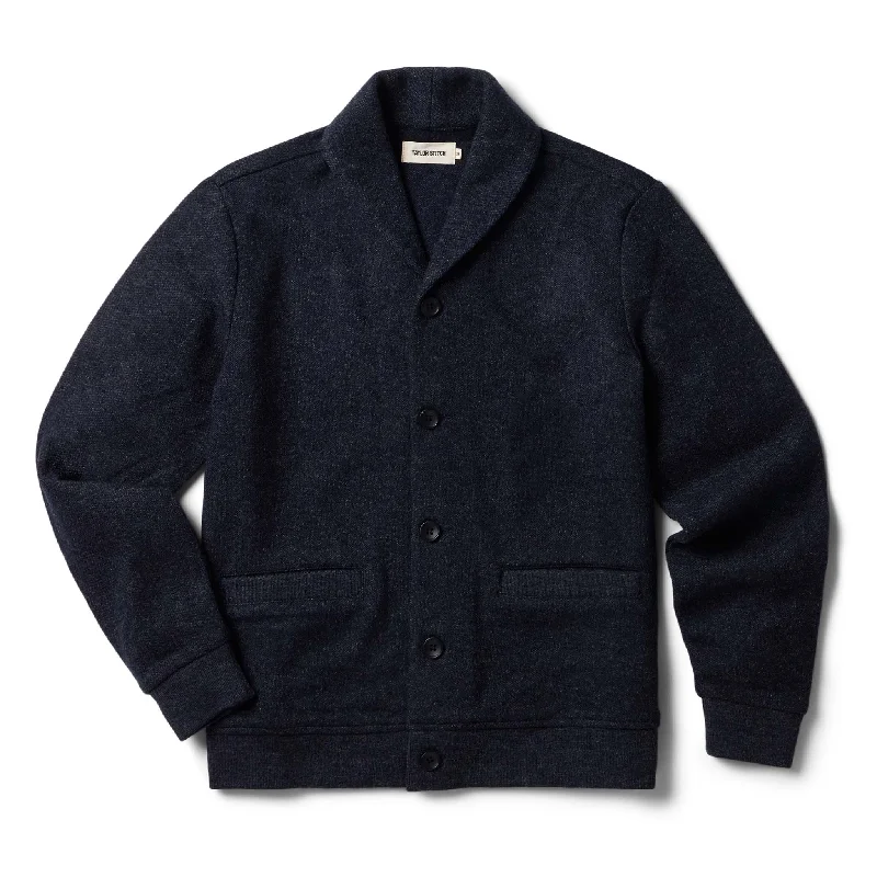 The Weekend Cardigan in Navy Herringbone Wool