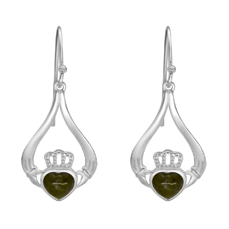 Connemara Marble Claddagh Earrings Silver