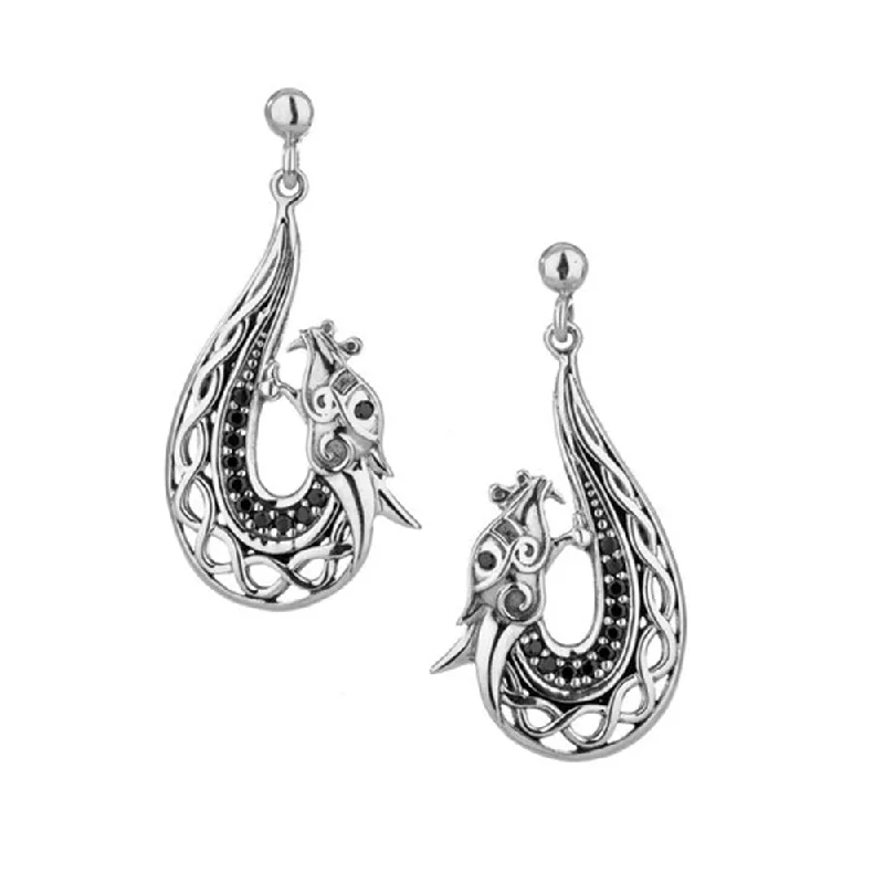 Sterling Silver and Black CZ Dragon Post Earrings