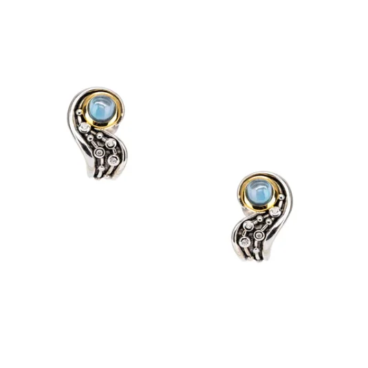 S/sil Rhodium + 10k London Blue Topaz & CZ Post Earrings