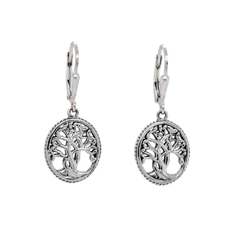 Sterling Silver Tree of Life Leverback Earrings