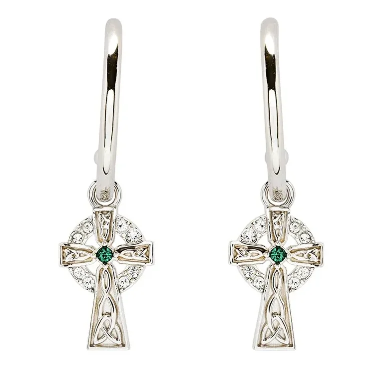 Sterling Silver Crystal Cross Hoop Earrings