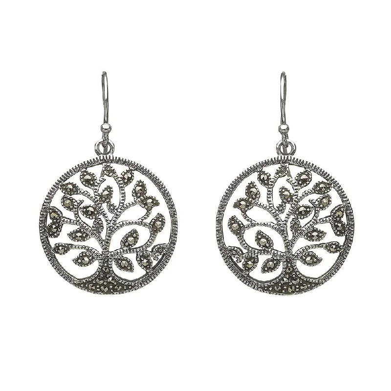 Sterling Silver Marcasite Tree of Life Earrings