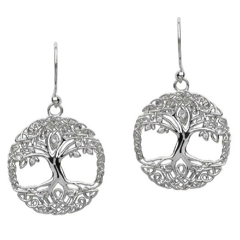 Sterling Silver Tree of Life Cubic Zirconia Earrings