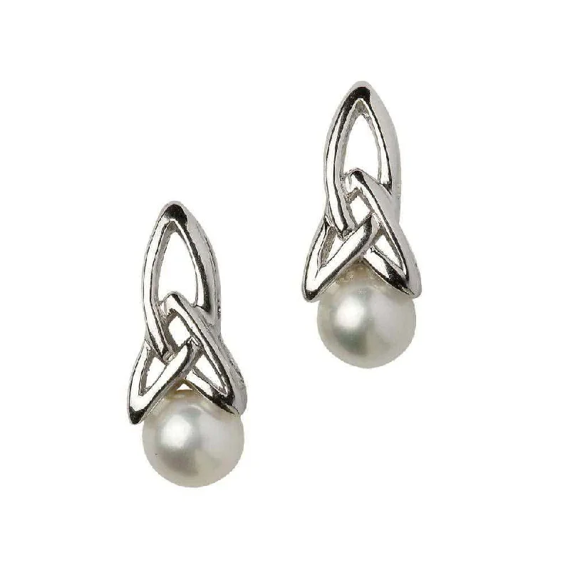 Sterling Silver Trinity Knot Pearl Earrings