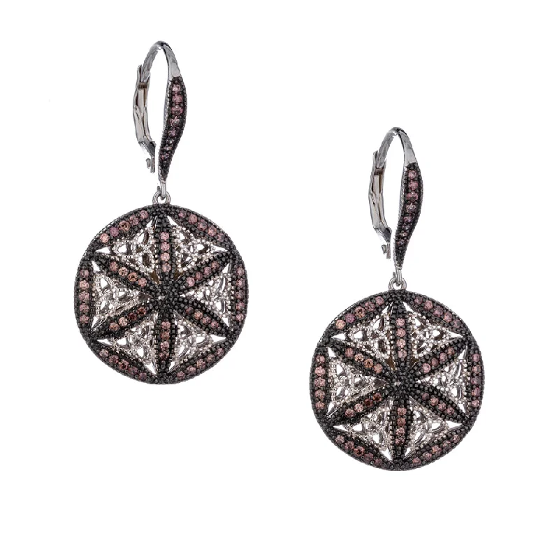 Sterling Silver and CZ Night & Day Round Leverback Earrings