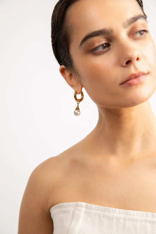 PEARL DROP HOOP EARRING