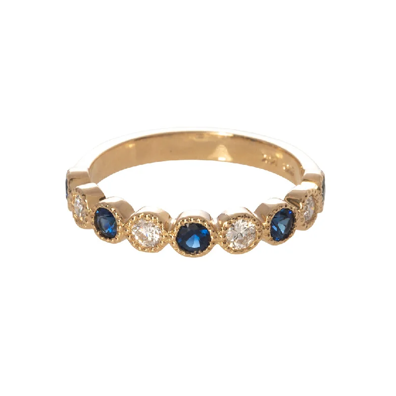 Sapphire & Diamond Bezel Milgrain Halfway 14K Yellow Gold Band