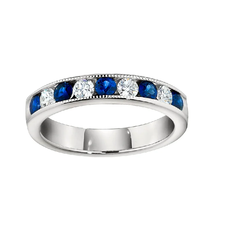 Sapphire & Diamond Milgrain 14K White Gold Halfway Band