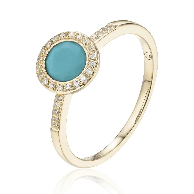 Turquoise & Diamond Halo 14K Yellow Gold Ring