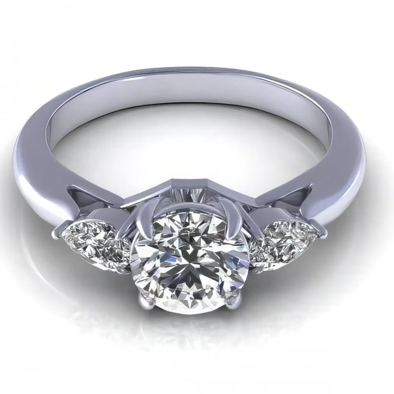 0.65-1.30 CT Pear & Round Cut Diamonds - Three Stone Ring