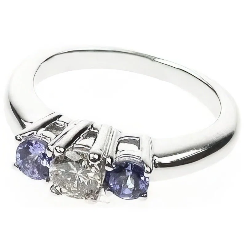 0.90 CT Round Cut Blue Sapphires & Diamonds - Three Stone Ring