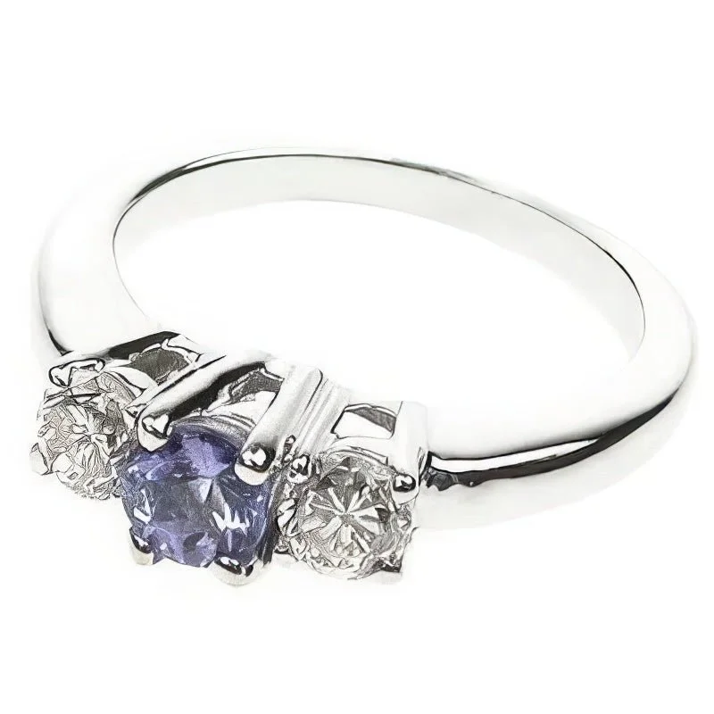 0.90 CT Round Cut Diamonds & Tanzanites - Three Stone Ring