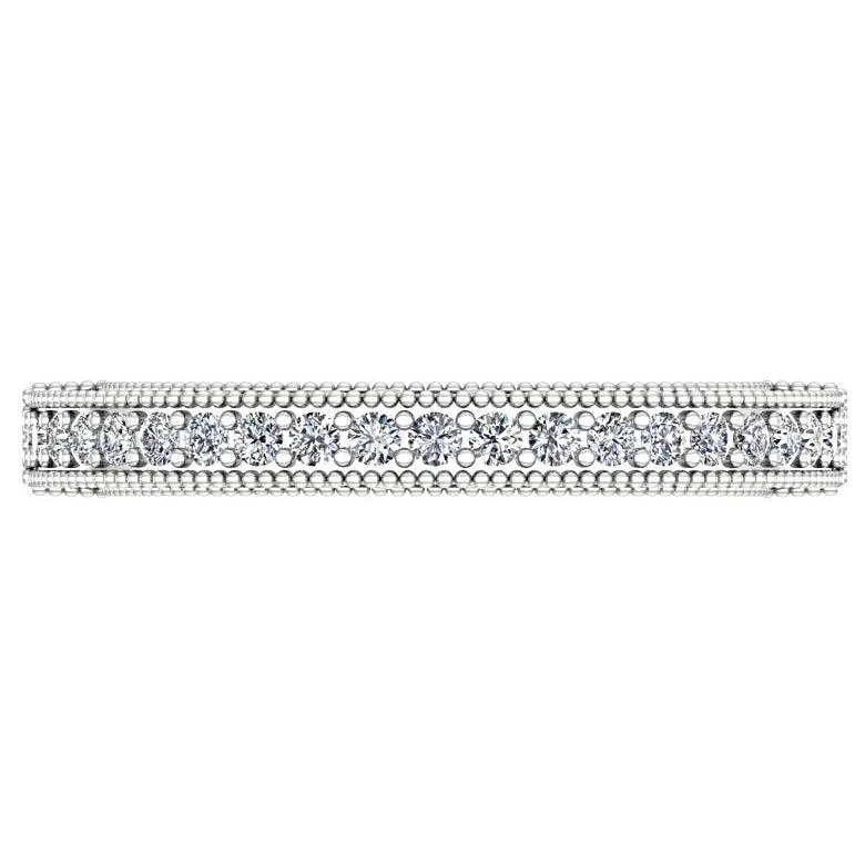 Round Diamond Milgrain Ring with Detailed Design 14K White Gold